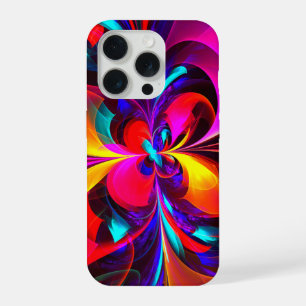 Coque iPhone 15 Pro Art abstrait floral moderne motif rouge bleu #07