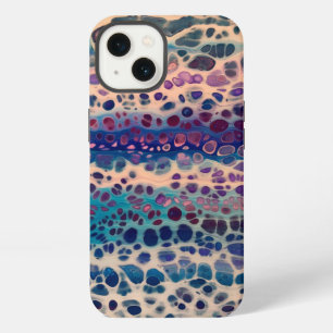 Etui iPhone 13 Art abstrait fluide acrylique bleu sarcelle lilas
