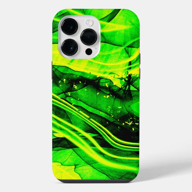 Coque iPhone Art abstrait fractal jaune vert (Verso)