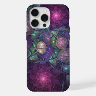 Coque iPhone 15 Pro Max Art abstrait fractal moderne coloré et scintillant