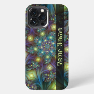 Etui iPhone 13 Pro Max Art abstrait illuminé bleu violet Nom