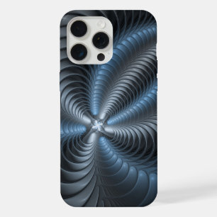 Coque iPhone 15 Pro Max Art abstrait moderne fractal bleu gris plastique 3
