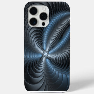 Coque iPhone 15 Pro Max Art abstrait moderne fractal bleu gris plastique 3