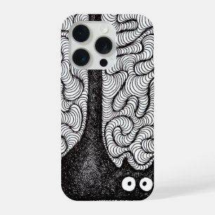 Coque iPhone 15 Pro Art abstrait noir et blanc Doodle