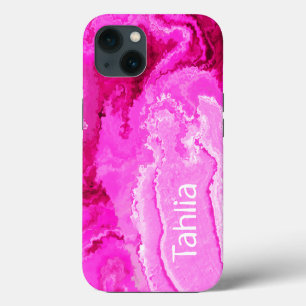 Etui iPhone 13 Art Abstrait tourbillonnant en rose et blanc