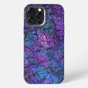Etui iPhone 13 Pro Max Art abstrait unique violet et noir à lignes