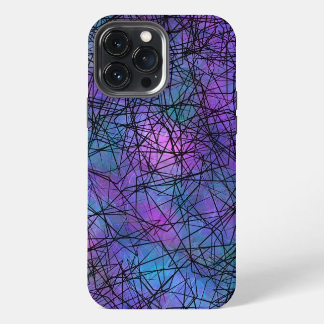 Coque iPhone Art abstrait unique violet et noir à lignes    (Verso)