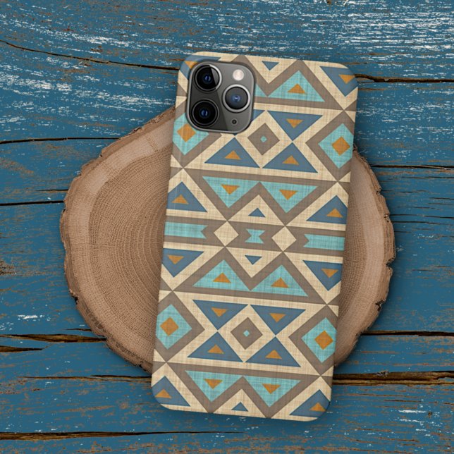 Coque iPhone Art amérindien turquoise orange marron sarcelle (Créateur téléchargé)