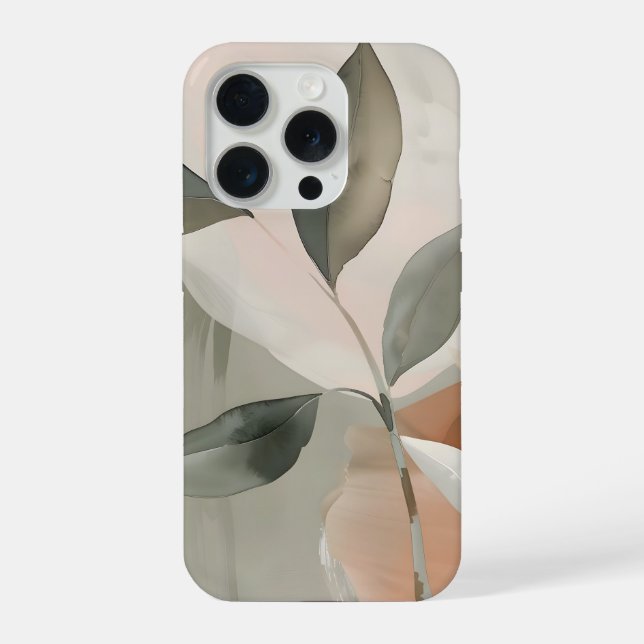 Coque iPhone Art botanique abstrait au doux sauge et rose (Verso)