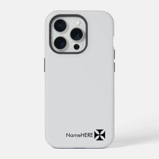 Coque iPhone Art breveté Croix Noire personnalisée, gris clair (Verso)