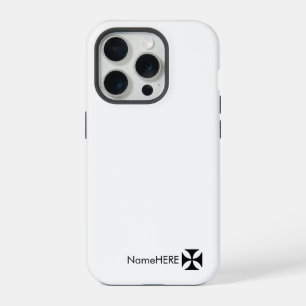 Coque iPhone 15 Pro Art breveté Croix Noire personnalisée, noir & blan