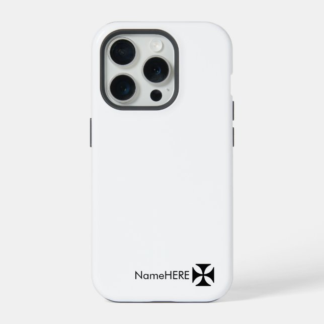 Coque iPhone Art breveté Croix Noire personnalisée, noir & blan (Verso)