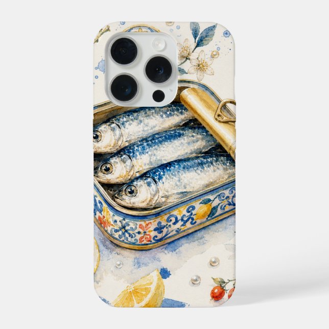 Coque iPhone Art d'aquarelle de sardine sicilienne (Verso)