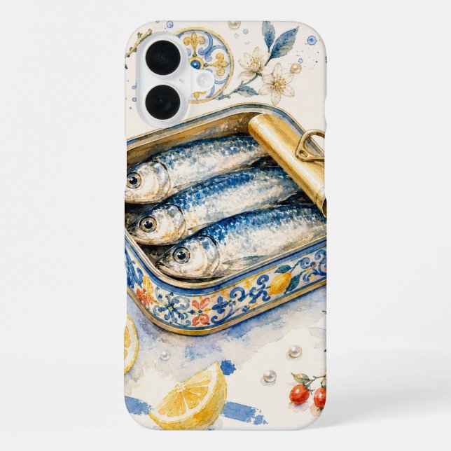 Coque iPhone Art d'aquarelle de sardine sicilienne (Verso)