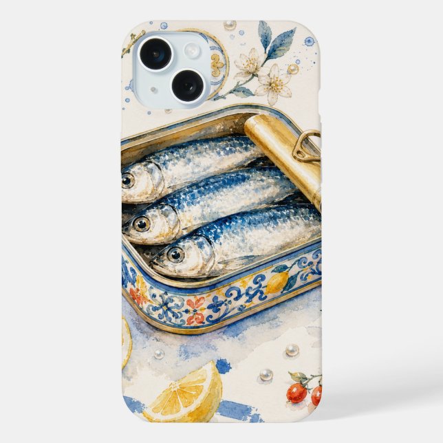 Coque iPhone Art d'aquarelle de sardine sicilienne (Verso)