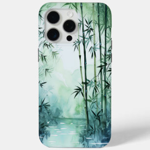 Coque iPhone 15 Pro Max Art de bambou inspiré de l'aquarelle Japandi