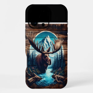 Coque iPhone 16 Pro Max Art de bois d'orignal