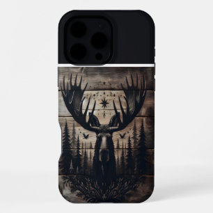 Coque iPhone 16 Pro Max Art de bois d'orignal
