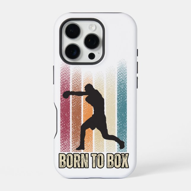 Coque iPhone Art de boxe rétro "Né pour boxer" (Verso)