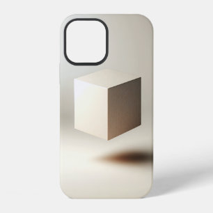 Coque iPhone 12 Art de cube minimaliste flottant - Bois et tissu m