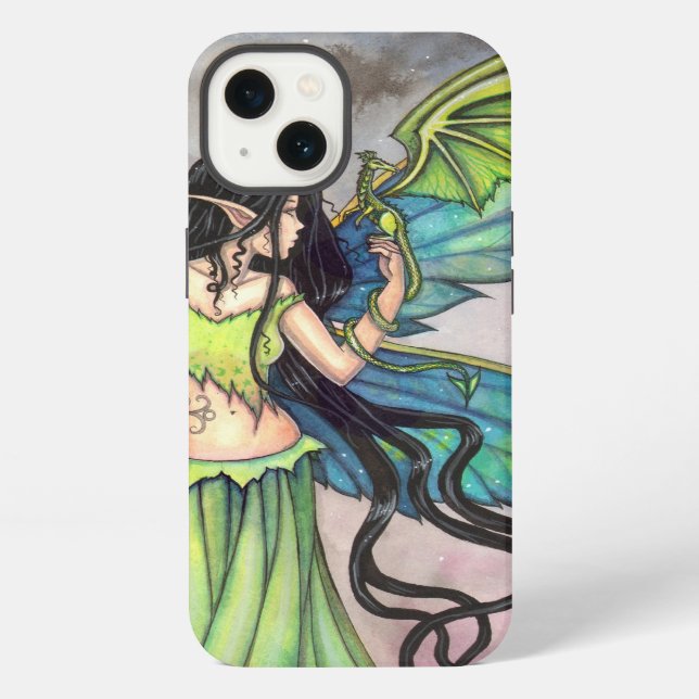 Coque iPhone Art de fantaisie de fées du dragon vert Fées (Verso)