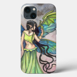 Etui iPhone 13 Art de fantaisie de fées du dragon vert Fées