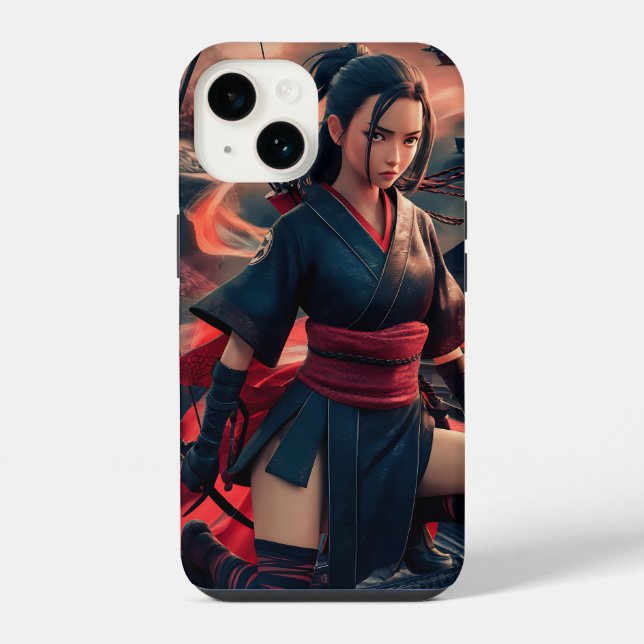 Coque iPhone Art de fille ninja – Guerrière dynamique et féroce (Verso)