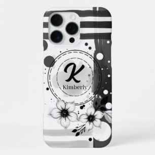 Coque iPhone 16 Pro Max Art de fleurs noires et blanches à l'aquarelle en