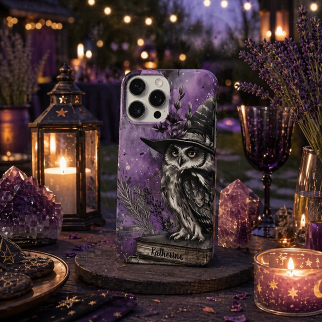 Coque iPhone Art de la Chouette Sorcière Violette Mystique avec (Créateur téléchargé)