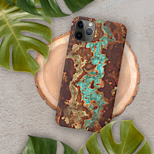 Coque iPhone Art de marbre géode brun aqua turquoise vert (Créateur téléchargé)
