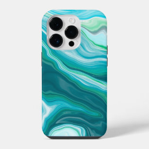 Coque Pour iPhone 14 Plus Art de marbre océanique bleu profond et sarcelle v