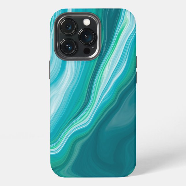 Coque iPhone Art de marbre océanique bleu profond et vert sarce (Dos)