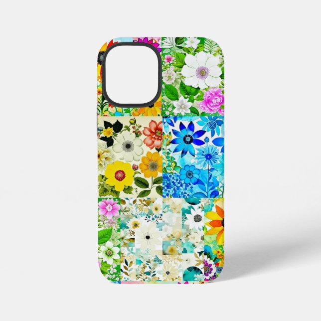 Coque iPhone Art de patchwork floral aquarelle fleurs (Verso)