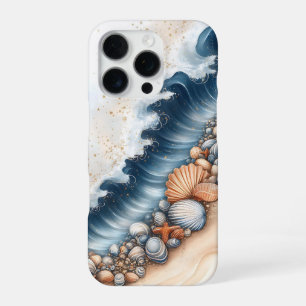 Coque iPhone 16 Pro Art de plage de coquillages et de vagues côtières