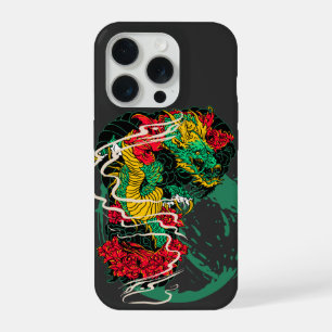 Coque iPhone 15 Pro Art de tatouage traditionnel japonais de pivoine d