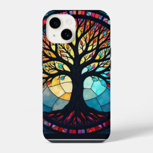 Coque Pour iPhone 14 Art de Verre Coloré, Arbre de Vie en Verre Coloré