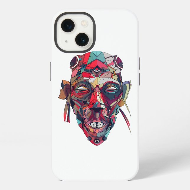 Coque iPhone Art de visage abstrait coloré (Verso)