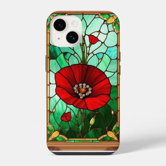Coque iPhone Art de vitrail fleur rouge vif (Verso)