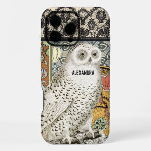 Coque iPhone 16 Pro Max Art Déco Art Nouveau Chouette de neige vintage per