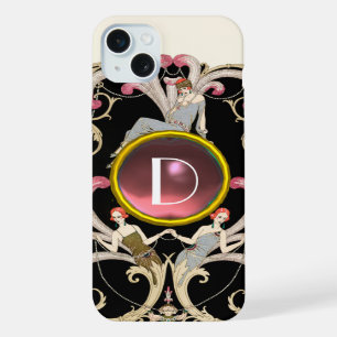 COQUE iPhone 15 PLUS ART DÉCO BEAUTÉ MODE MONOGRAMME EN PIERRE PRÉCIEUS