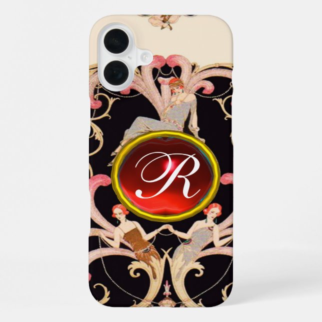 COQUE iPhone ART DÉCO BEAUTÉ MODE MONOGRAMME EN RUBIS ROUGE (Verso)