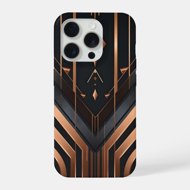 Coque iPhone Art Deco Copper & Silver Geometric Design (Verso)