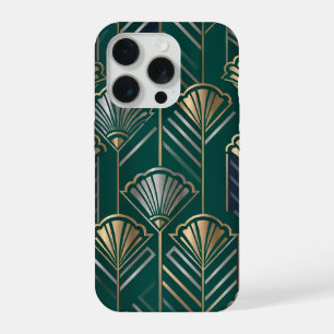Coque iPhone 15 Pro Art Déco Émeraude Vert Or Géométrique Vintage