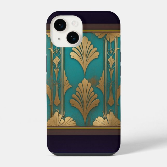 Coque iPhone Art Déco En Bleu Et Or (Verso)