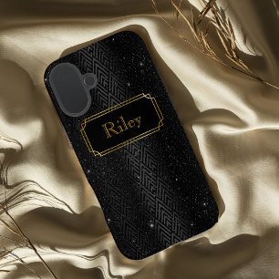 Coque iPhone 16 Plus Art déco glamour noir et or
