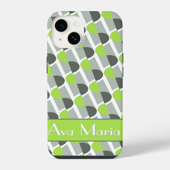 Coque iPhone Art déco moderne d'inspiration vert clair nom (Verso)