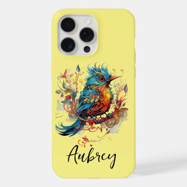 Coque iPhone Art Déco Oiseau Orange Jaune (Verso)