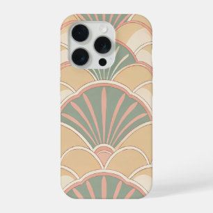 Coque iPhone 15 Pro Art Déco Vague à Coquilles Vintage Vert Sauge Abri