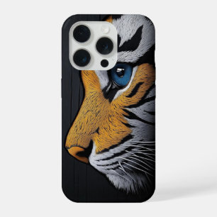 Coque iPhone 15 Pro Art du Tigre aux Yeux Bleus