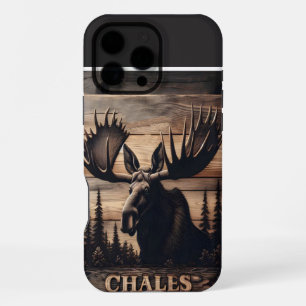 Coque iPhone 16 Pro Max Art en bois de moose personnalisé